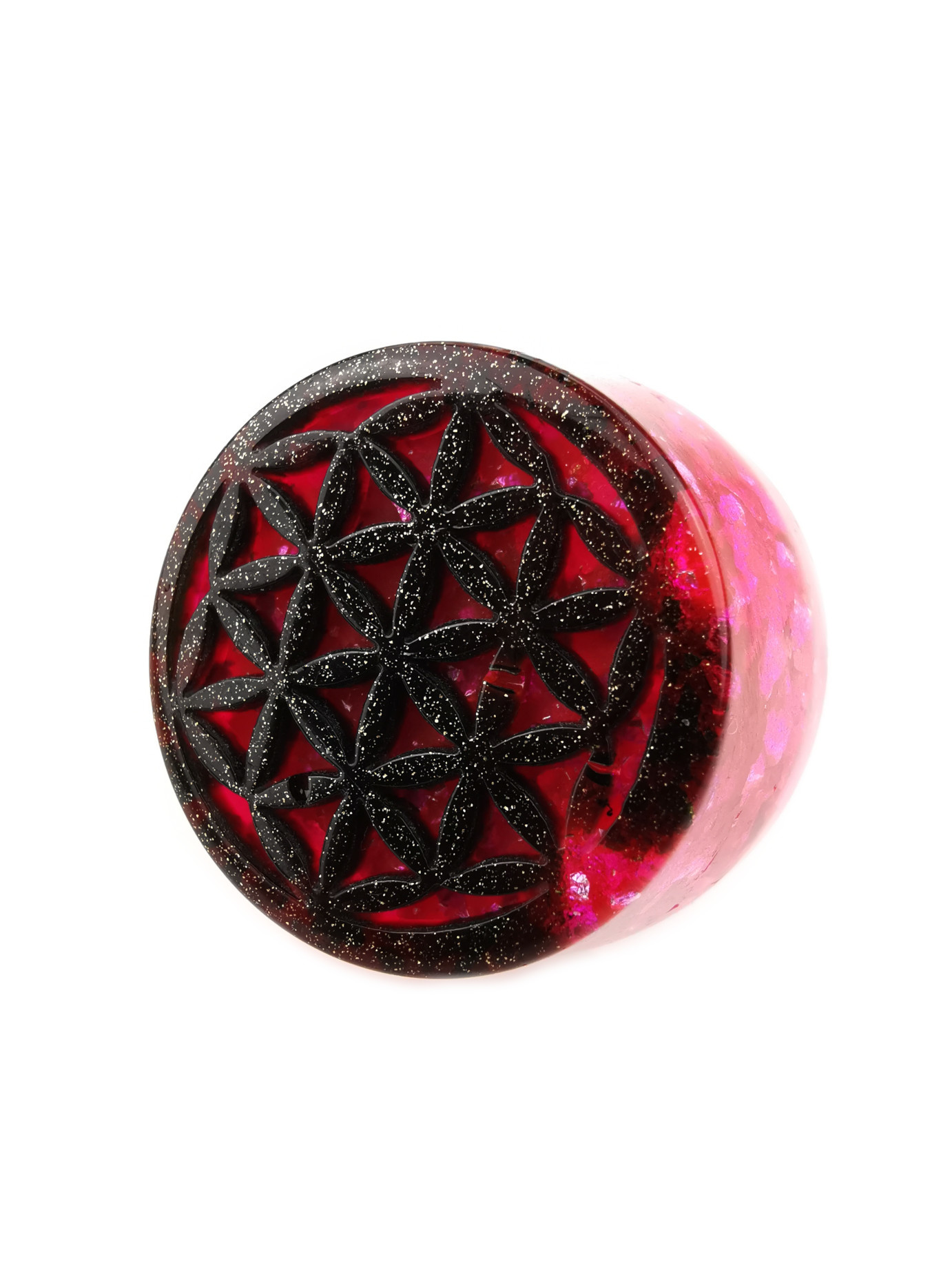 Pink Flower of Life Orgone Puck in Black and Pink by OgoneVibes