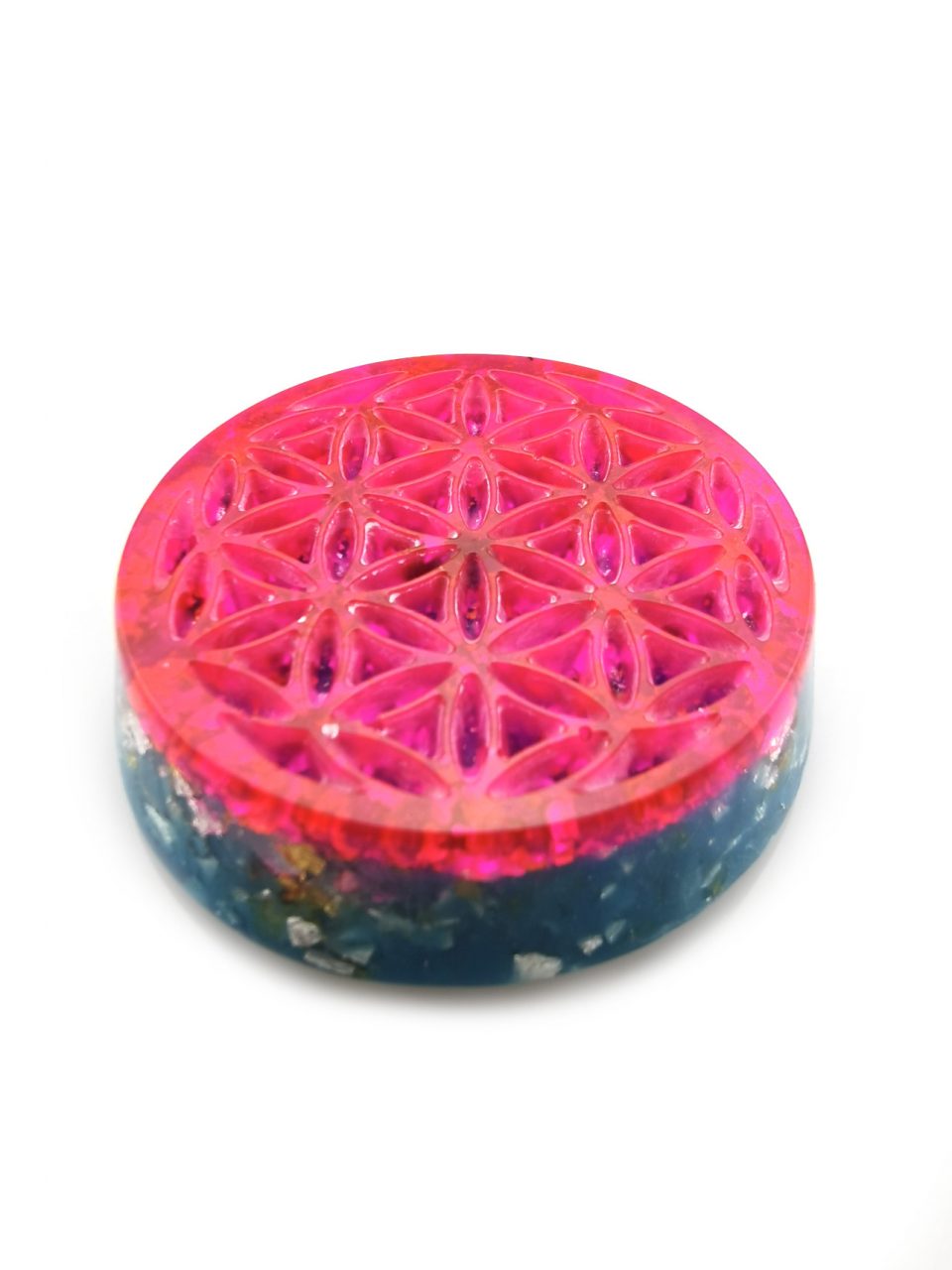 Pink and Blue Flower of Life Orgone Protection Puck by OrgoneVibes
