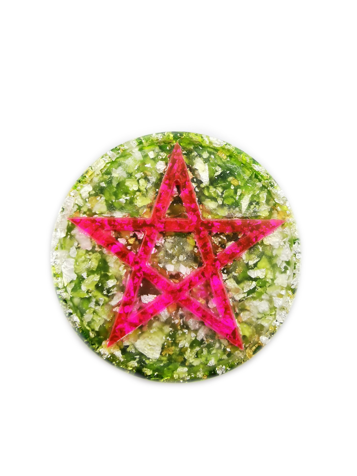 Pink and Green Pentagram Authentic Orgonite Puck by OrgoneVibes