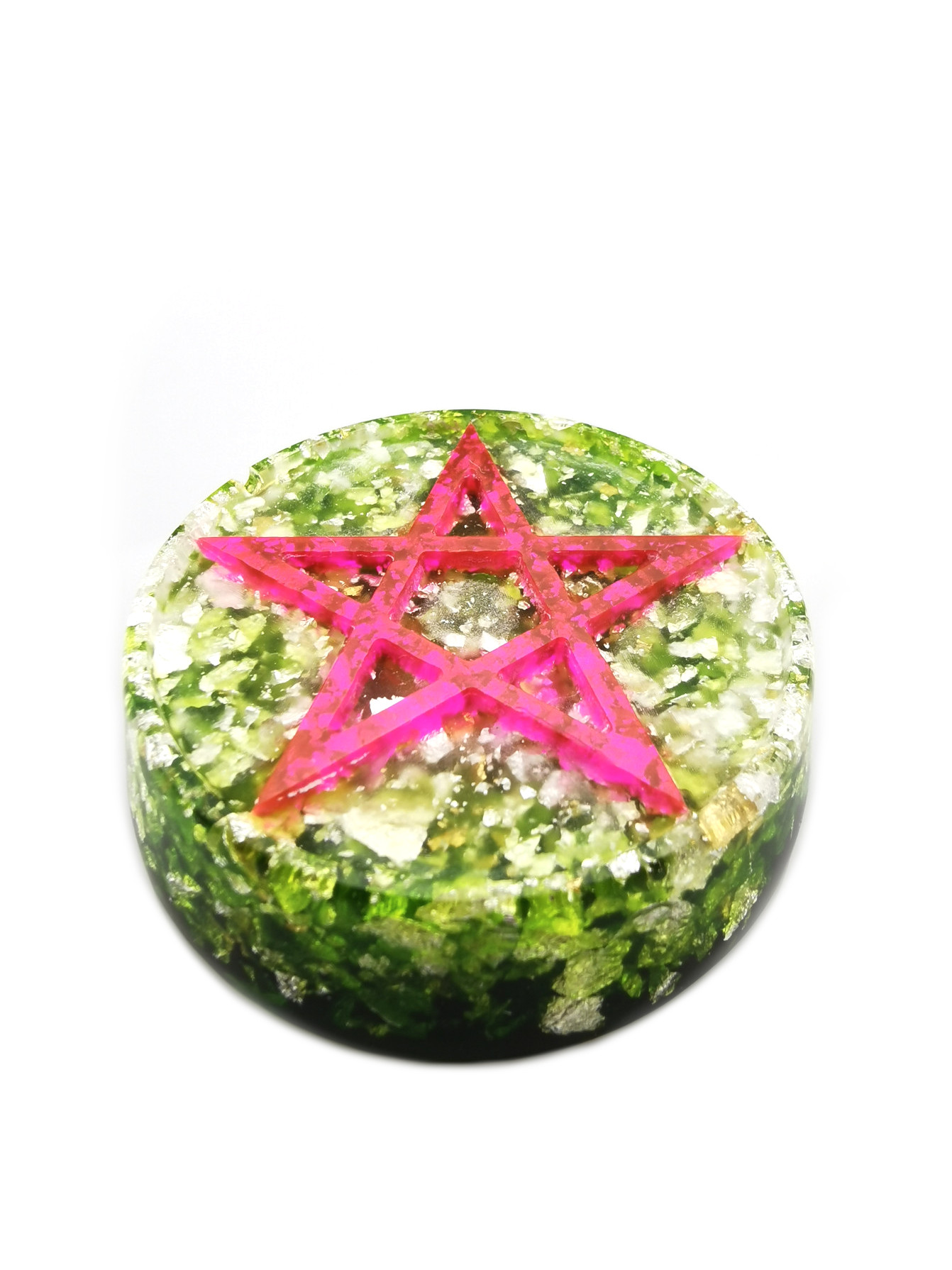 Pink and Green Pentagram Healing Orgone Puck by OrgoneVibes
