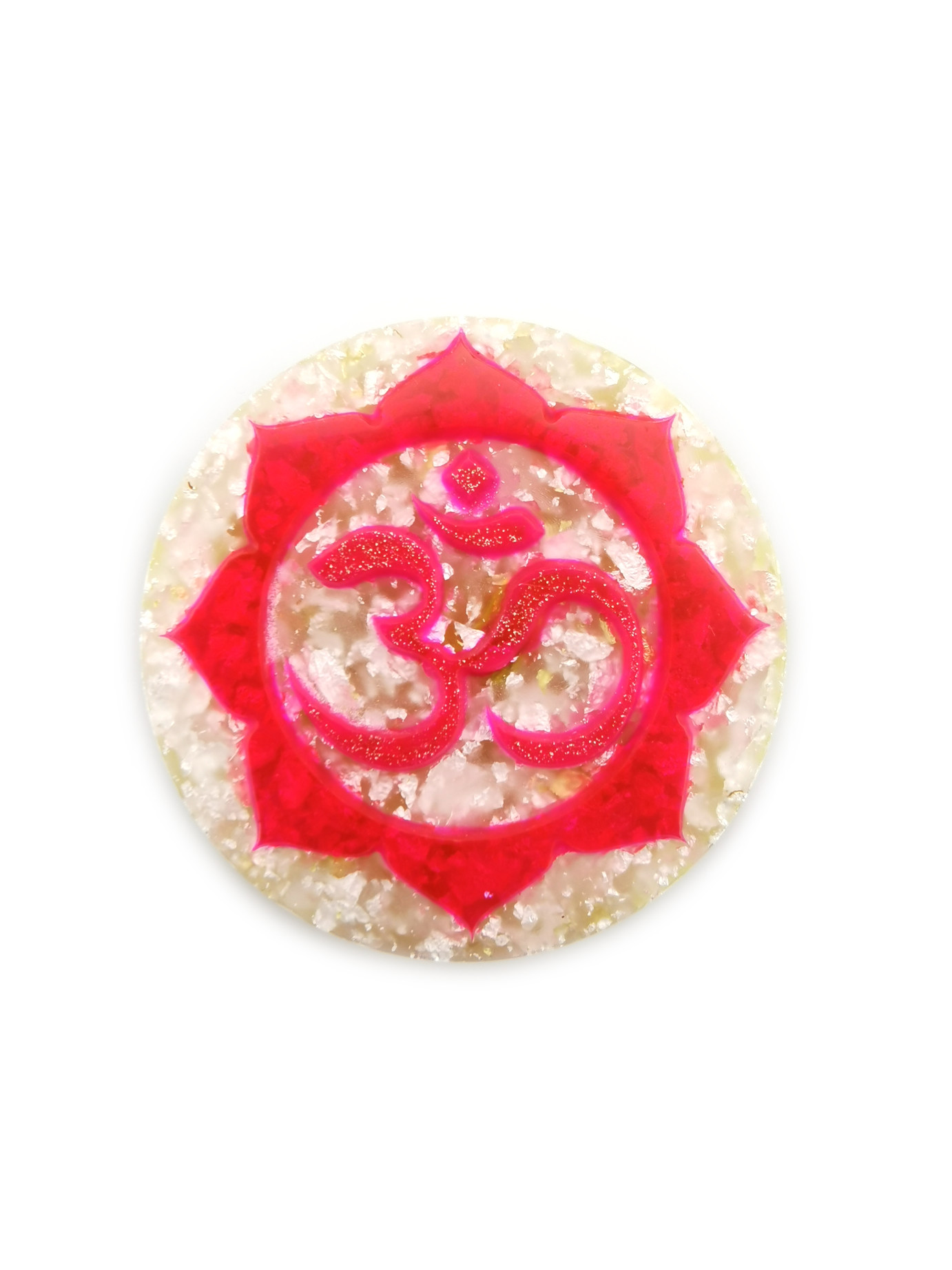 Pink and Yellow Om Orgone Energy Puck by OrgoneVibes