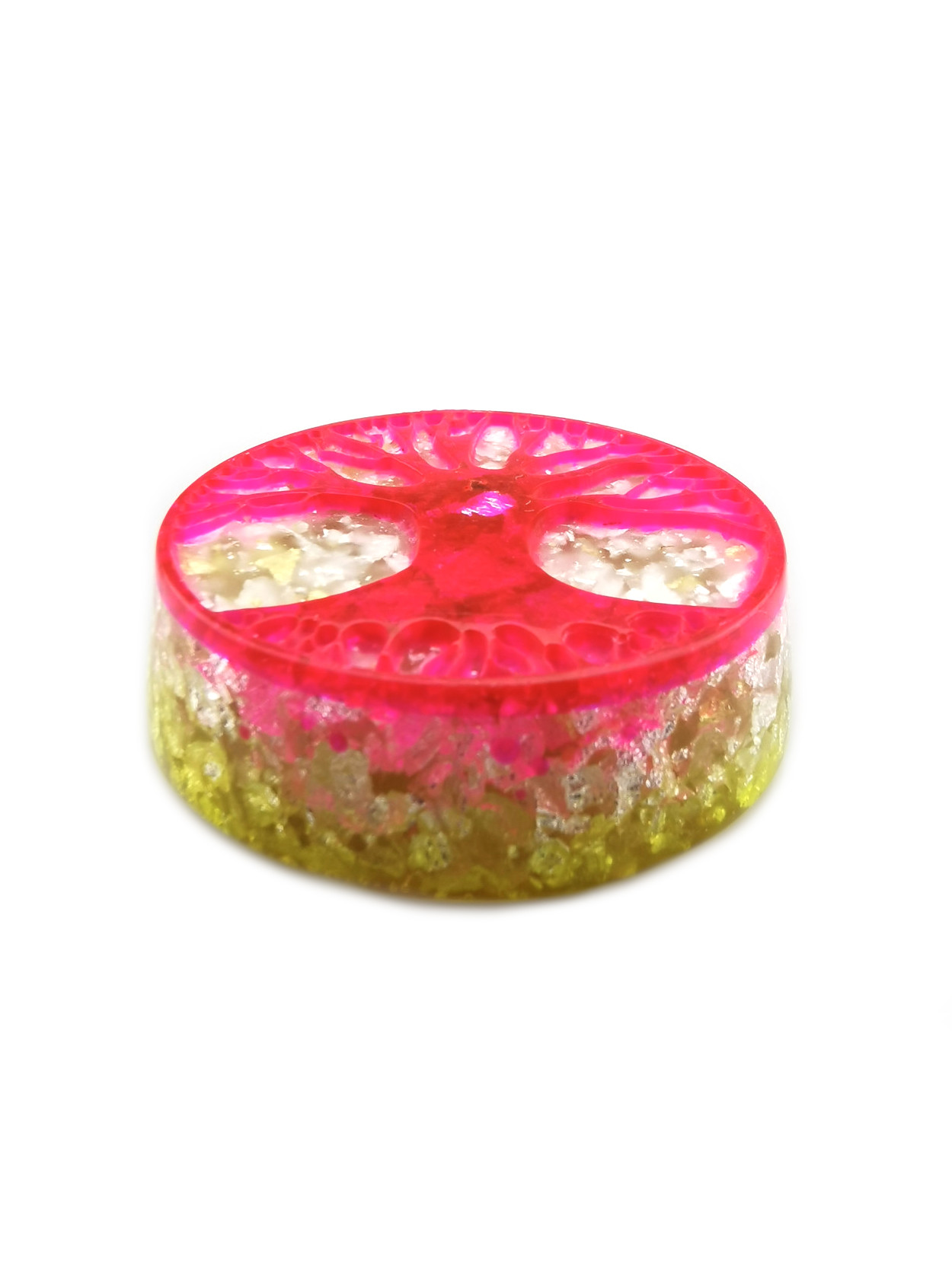Pink and Yellow Tree of Life Luxury Orgone Puck by OrgoneVibes