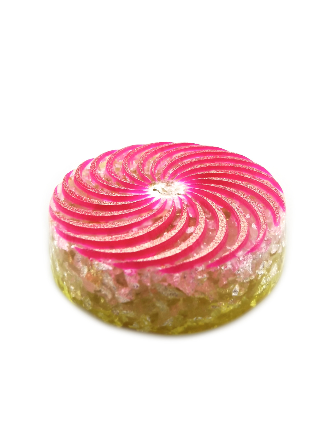 Pink and Yellow Vortex Orgone Energy Puck by OrgoneVibes