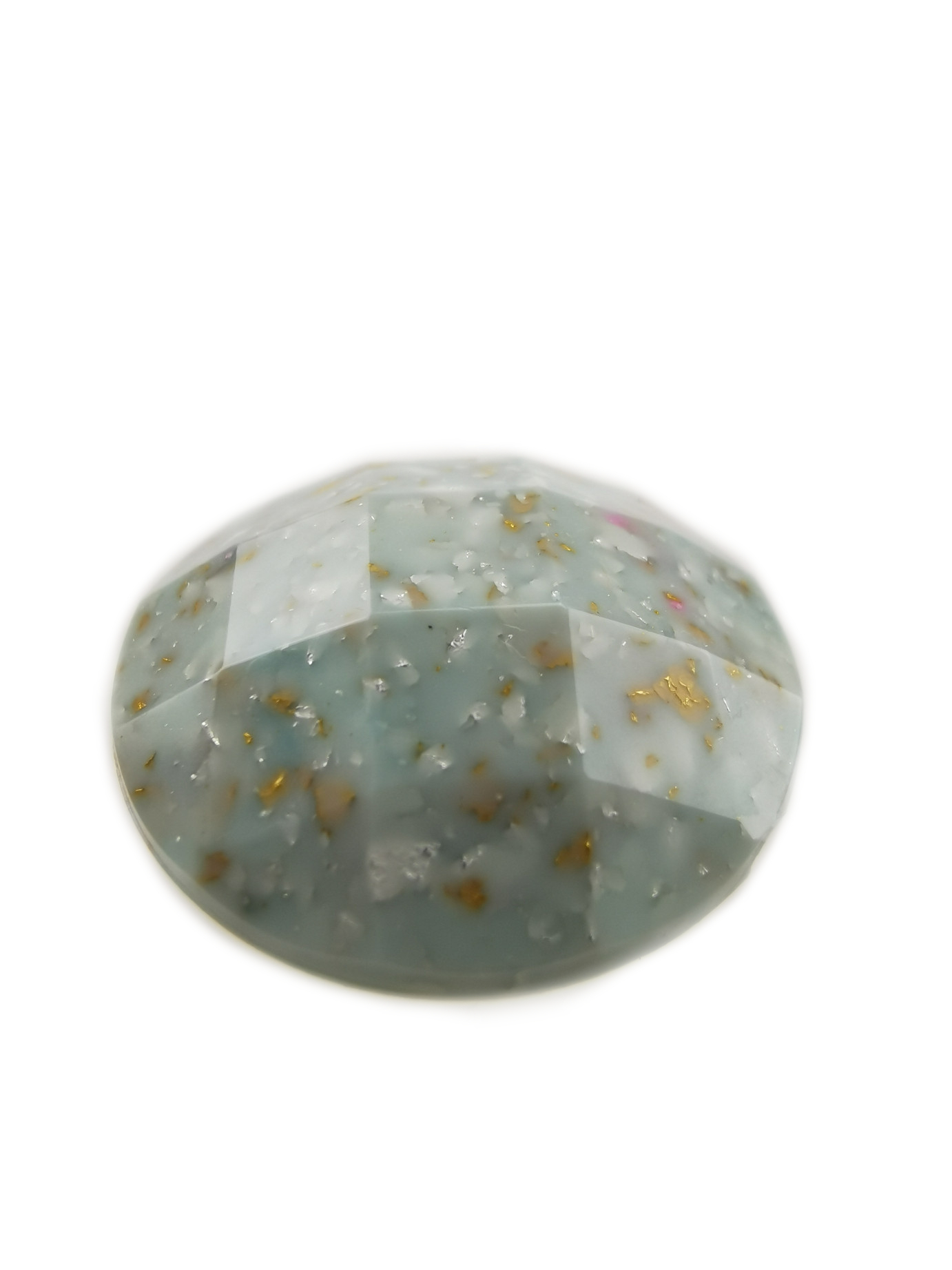 Pistachio White Round Orgone Shield with Gold and Silver by OrgoneVibes